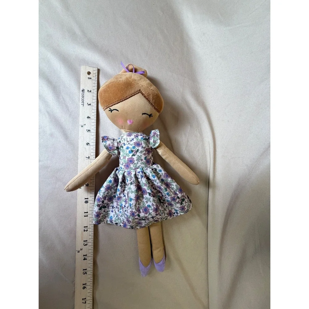 Baby Gund Plush Ballerina Doll Floral Dress Brown Hair Purple Slippers 15 Inch